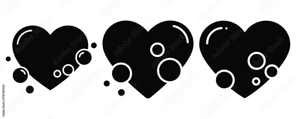 Fototapeta premium heart bubbles silhouette Valentine icon set,Black color simple Vector icons