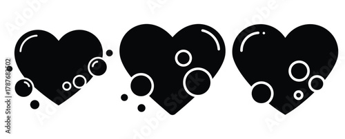 heart bubbles silhouette Valentine icon set,Black color simple Vector icons