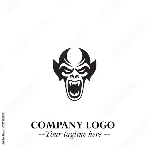 Head of Dracula Logo Symbol in Black on the White Background with Horror Minimal Vector Design