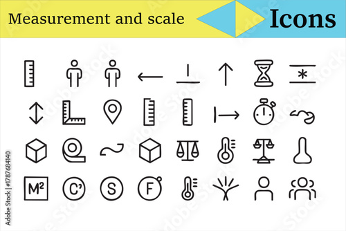 Measurement and scale line icons collection for engineering and science design
