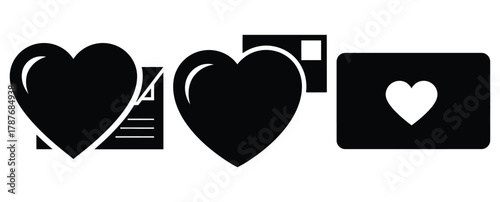 heart postcard silhouette Valentine icon set,Black color simple Vector icons