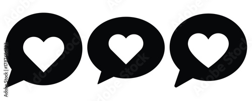 love bubble silhouette Valentine icon set,Black color simple Vector icons