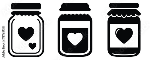 love jar silhouette Valentine icon set,Black color simple Vector icons
