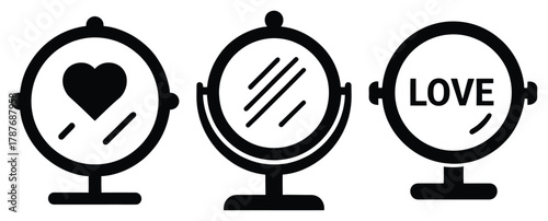 love mirror silhouette Valentine icon set,Black color simple Vector icons