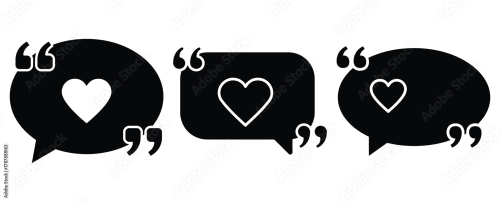 Fototapeta premium love quote bubble silhouette Valentine icon set,Black color simple Vector icons