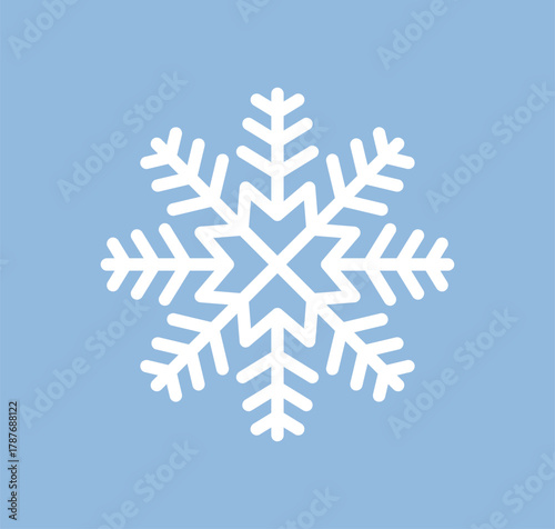 Snowflake crystal. Snow flake, geometric frozen element with abstract icy pattern, shape. Cool winter frosty snowy decoration. Festive holiday ice ornament. Isolated flat vector illustration
