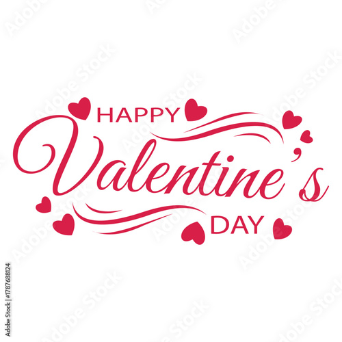 Red text happy valentines day with small hearts, vector illustration
