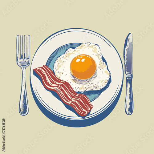 hand drawn vector illustration of fried egg and bacon