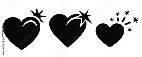 love spark silhouette Valentine icon set,Black color simple Vector icons