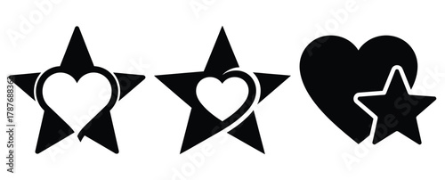 love star silhouette Valentine icon set,Black color simple Vector icons