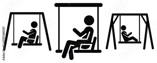 love swing silhouette Valentine icon set,Black color simple Vector icons