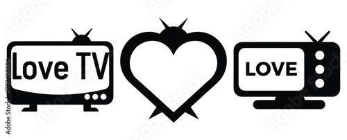love tv silhouette Valentine icon set,Black color simple Vector icons