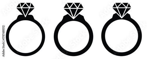 proposal ring silhouette Valentine icon set,Black color simple Vector icons