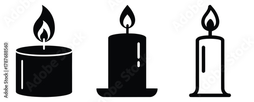 romantic candle silhouette Valentine icon set,Black color simple Vector icons