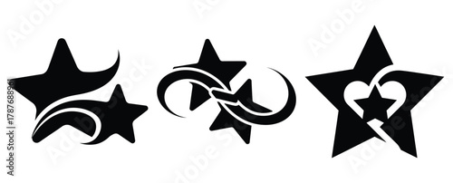 romantic stars silhouette Valentine icon set,Black color simple Vector icons