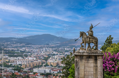  Statue of Saint Longinus at the Bom Jesus do Monte sanctuary with Braga city in the background.