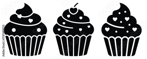 valentine cupcake silhouette Valentine icon set,Black color simple Vector icons