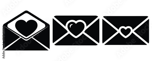 valentine mail silhouette Valentine icon set,Black color simple Vector icons