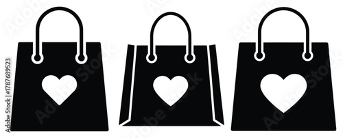 valentine shopping bag silhouette Valentine icon set,Black color simple Vector icons