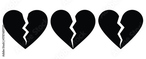 broken heart silhouette Valentine icon set,Black color simple Vector icons