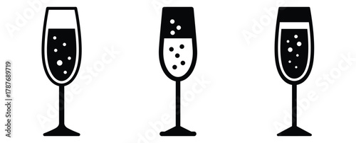 champagne glass silhouette Valentine icon set,Black color simple Vector icons