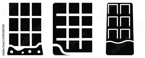 chocolate bar silhouette Valentine icon set,Black color simple Vector icons