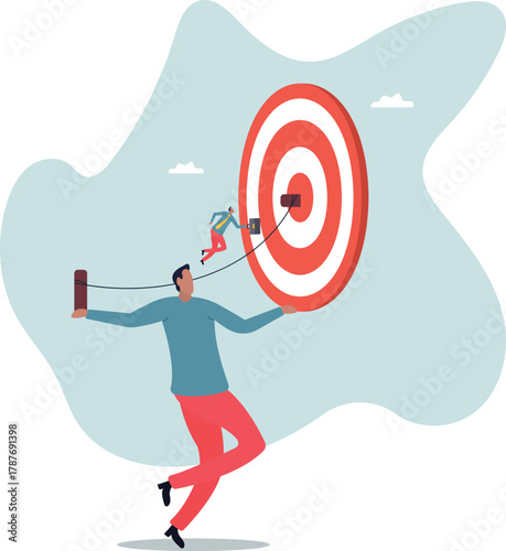 Set goal and take action to achieve goal or target, aiming or motivation to grow business and success,about a man and his life.