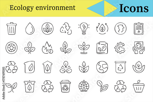 Ecology and sustainability line icons collection for green energy and recycling projects