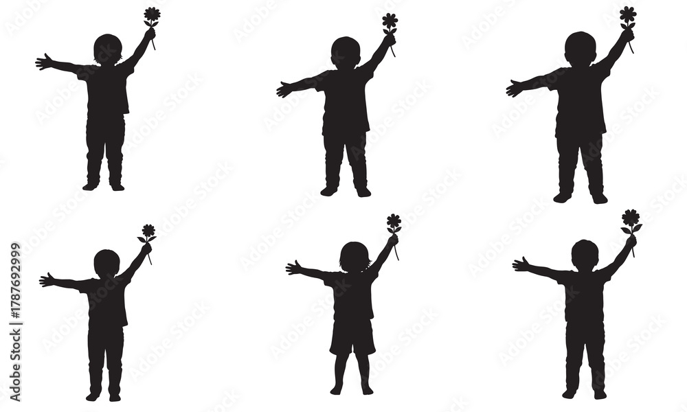 Naklejka premium Children holding microphones silhouette