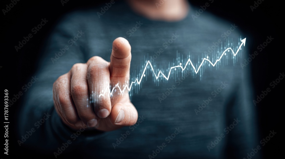 Fototapeta premium Person pointing at a glowing financial growth chart