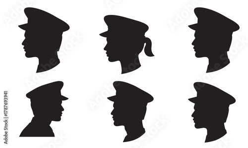 Collection of military officer hat silhouettes