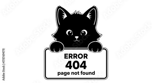 Error page not found cute black cat illustration vector graphic