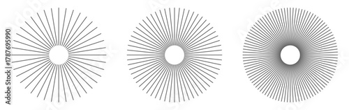 Black Radial Sunburst Elements – Thin Straight Circle Lines, Sun Rays, Speed Lines, Ray Beams, Circular Spokes, Abstract Illusion Pattern