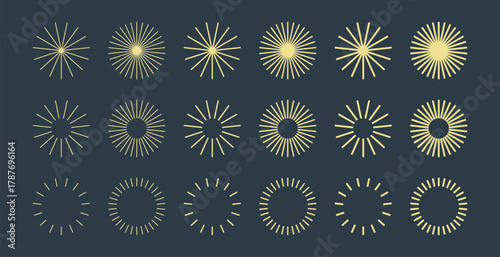 Delicate yellow sunburst vector – fine lines radiating like rays of light