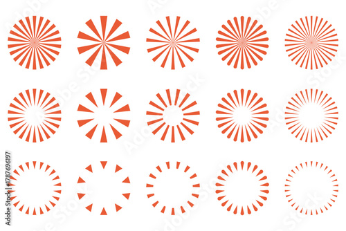 Red Sunburst Vector Set – Radial Stripes, Geometric Lines, Swirl and Abstract Circle Burst