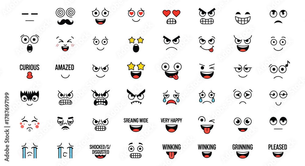 Fototapeta premium Emotion faces expression vector set for social media and design use