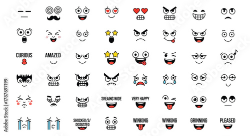 Emotion faces expression vector set for social media and design use