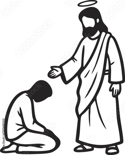 Jesus healing a person, Illustration of spiritual healing design art for graphic resources