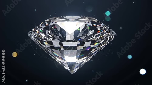 Sparkling Diamond Rotating in Dark Space with Subtle Light Reflections.