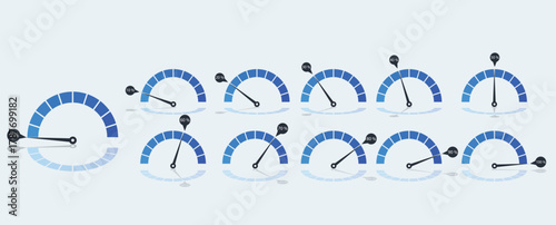 A vector speedometer icon representing measurement, performance, and control. Ideal for automotive interface, dashboard, and technology designs with a minimalist, flat style.