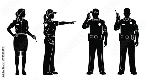 Police officers security guards vector illustration silhouette set