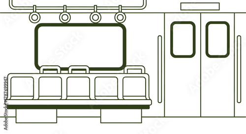 Subway train interior illustration public transport seats and doors