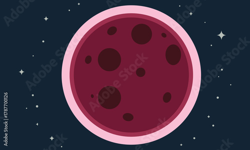 Full moon with craters and stars flat design vector illustration