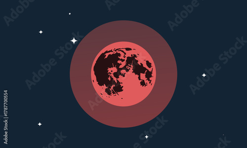 Full moon with craters and stars flat design vector illustration