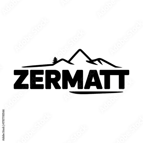 Scenic outline of the Zermatt region featuring mountains, trees, and a winding river in a badge design