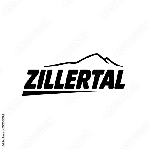 Scenic Zillertal Mountains logo featuring towering peaks, pine trees, and a winding river