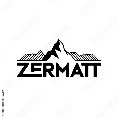 Scenic outline of the Zermatt region featuring mountains, trees, and a winding river in a badge design
