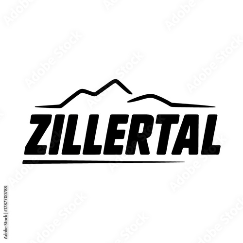 Scenic Zillertal Mountains logo featuring towering peaks, pine trees, and a winding river