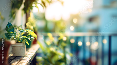 観葉植物が並ぶベランダガーデン