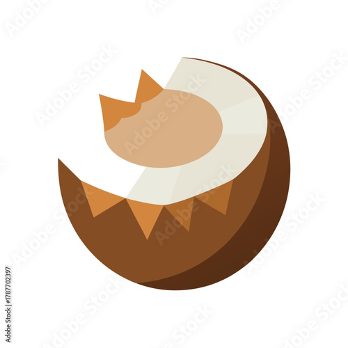 Abstract Graphic of a Cracked Coconut Half with Brown Shell vector illustration